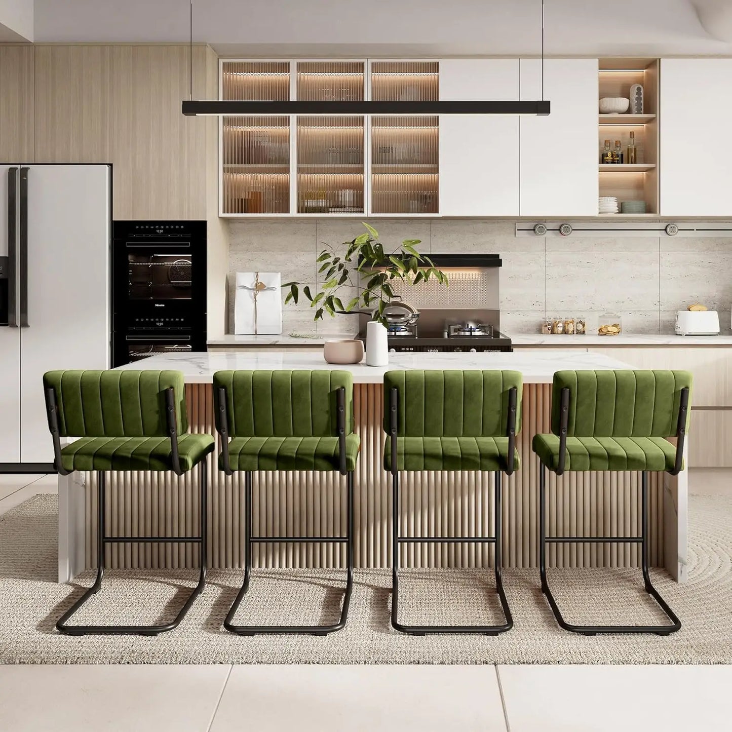 Bar Stools Set Of 4 Cantilever Counter Height Upholstered