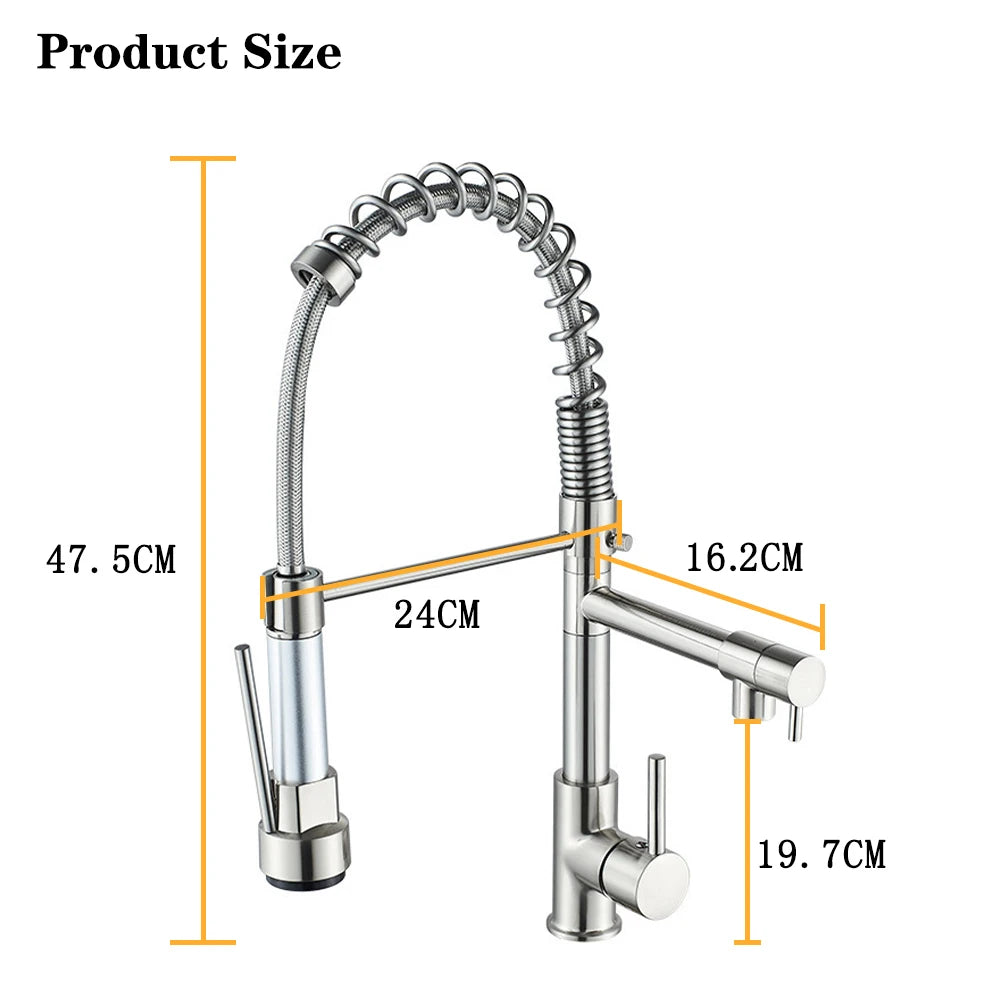 DQOK Brushed Spring Pull Down Kitchen Faucet Deck Mounted