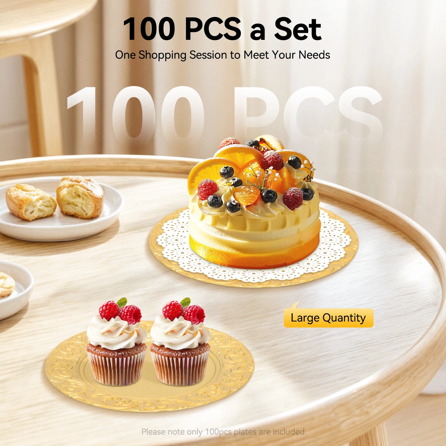 Gold Charger Plates Set 100 Pack Embossed Round Disposable Trays