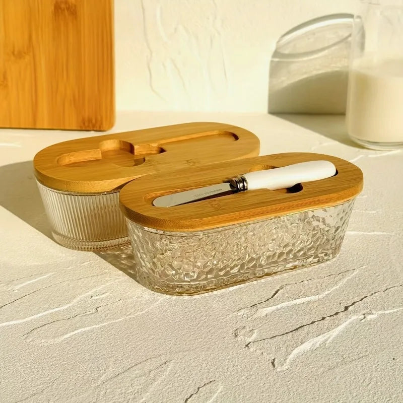 TOLSWE Glass Butter Dish Set With Sealed Lid Two Piece