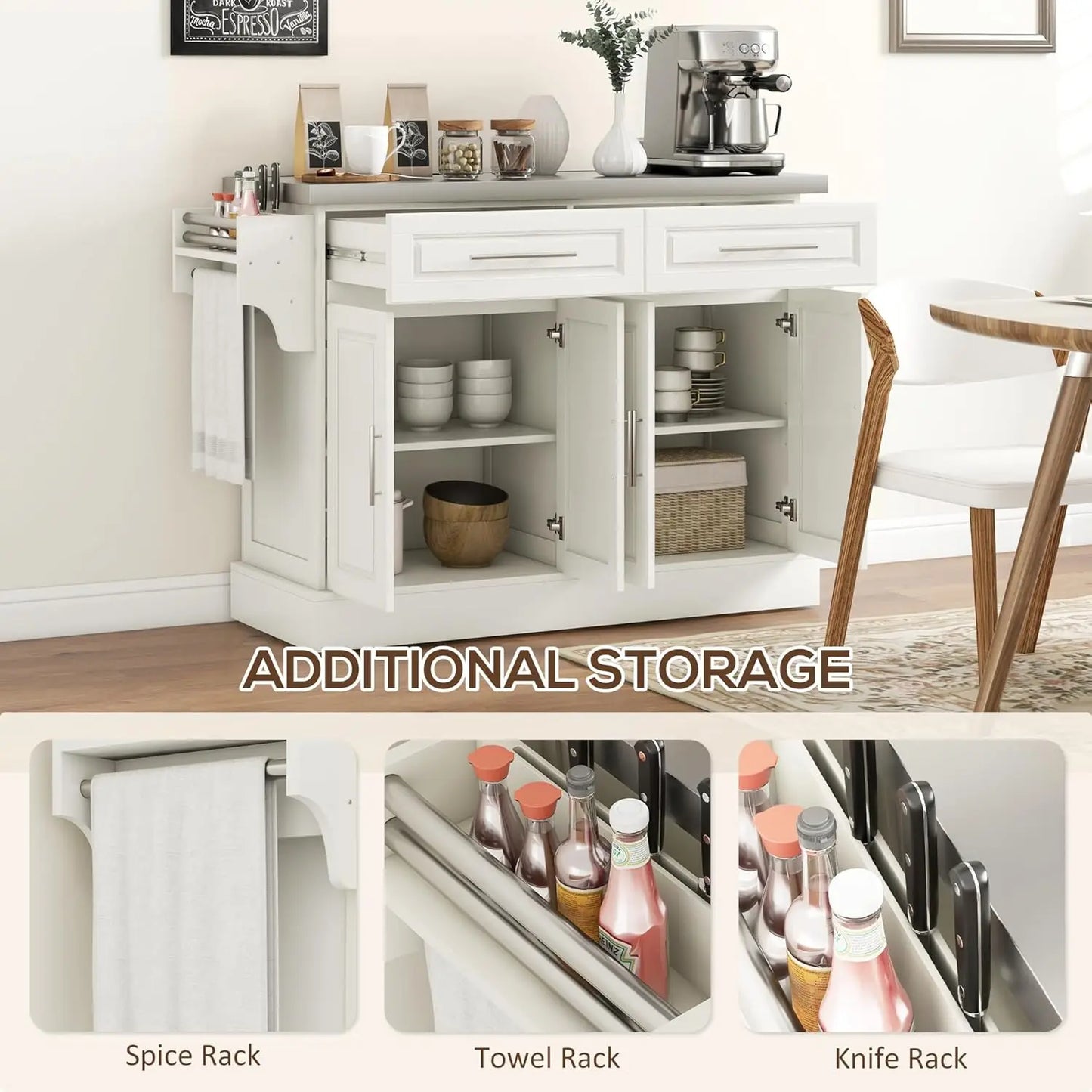 Rolling Kitchen Cart With Stainless Steel Top And Shelves