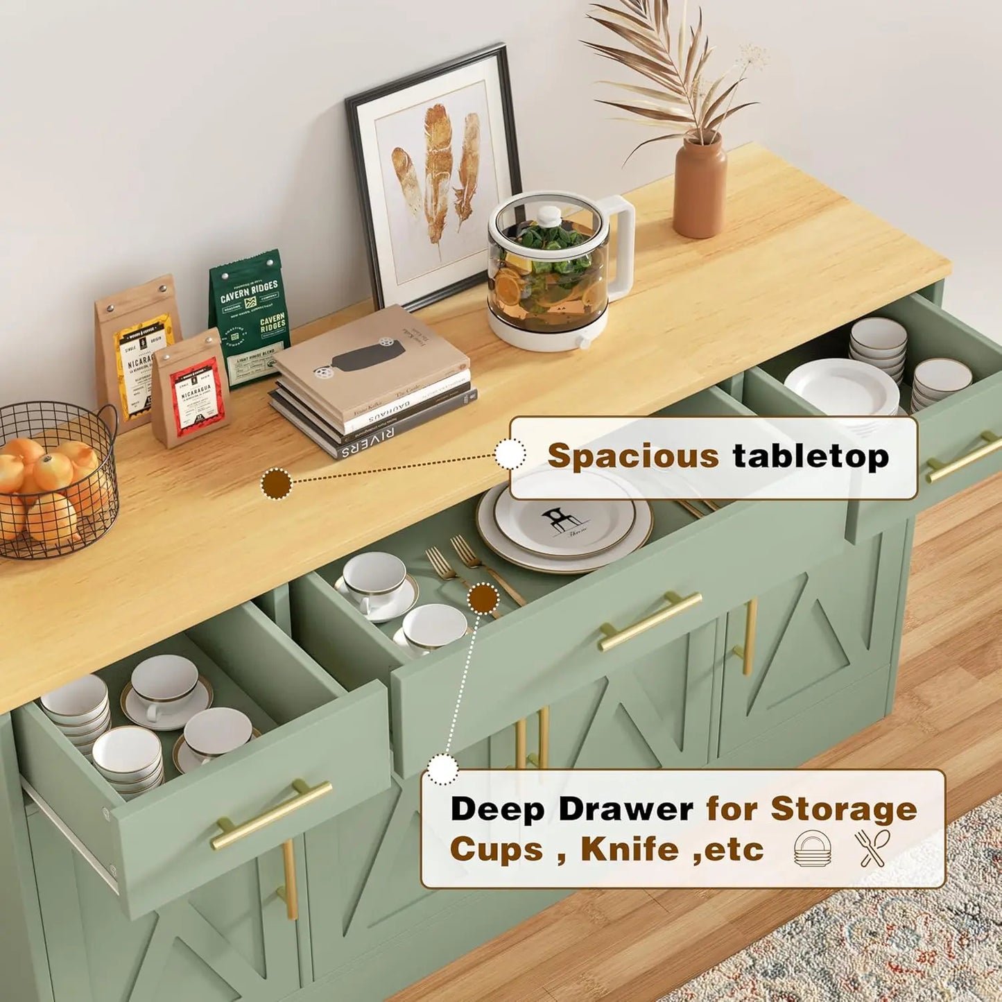 Buffet Cabinet Storage Sideboard With Adjustable Shelves And Drawers