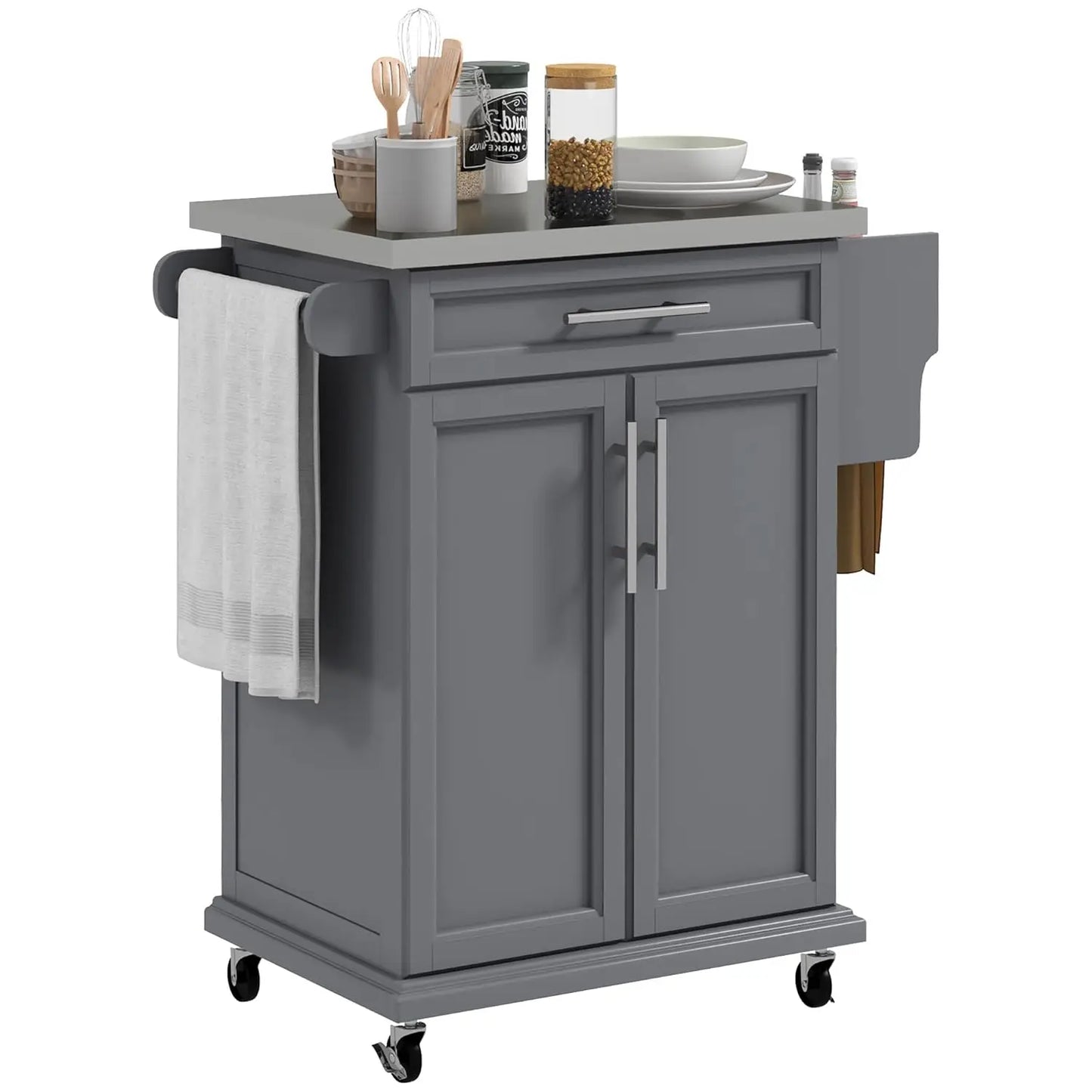 Kitchen Island Cart With Rolling Stainless Steel Top Drawer Storage