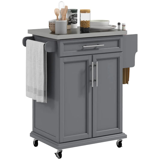 Kitchen Island Cart With Rolling Stainless Steel Top Drawer Storage