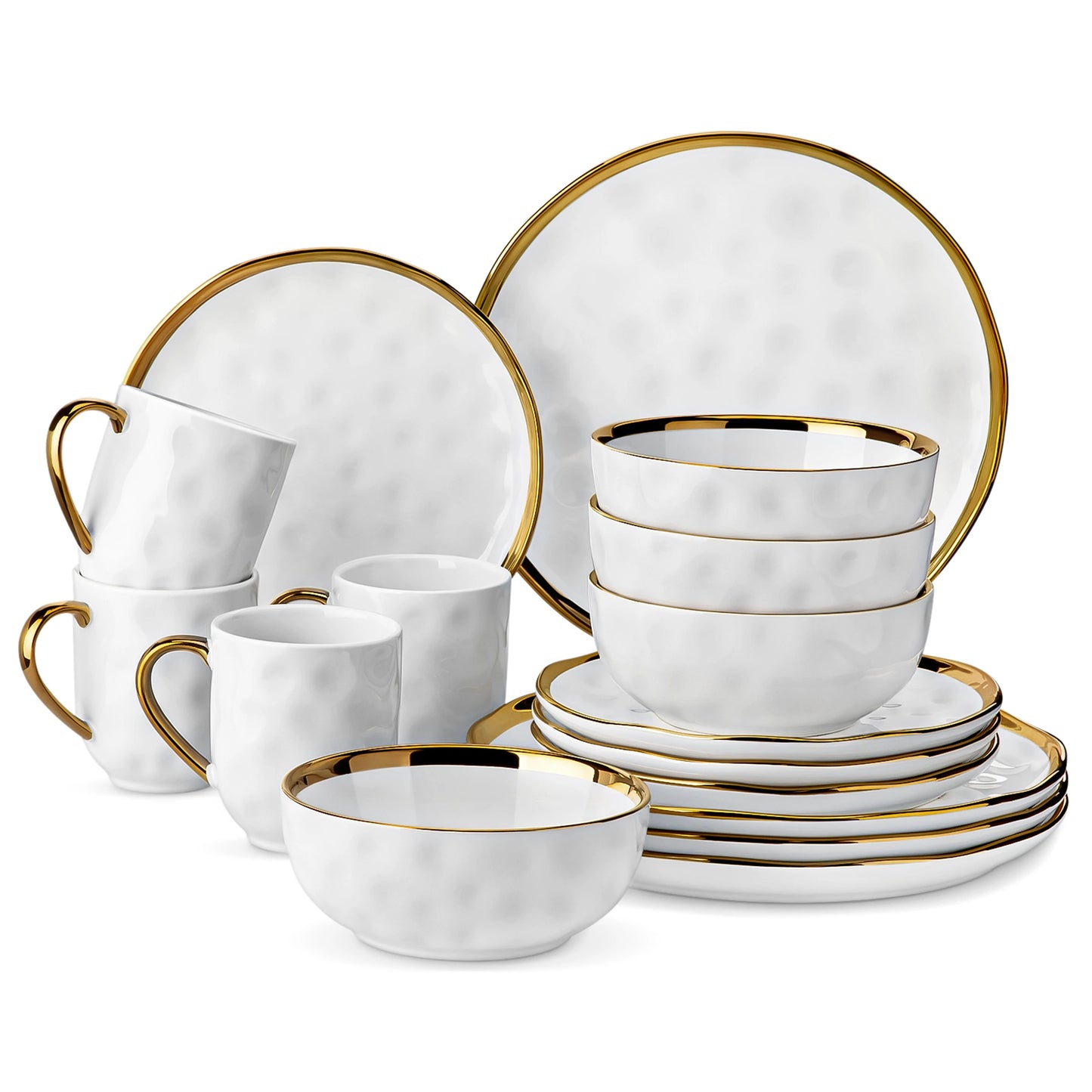 MALACASA White Handmade Dinnerware Set With Gold Trim Stoneware