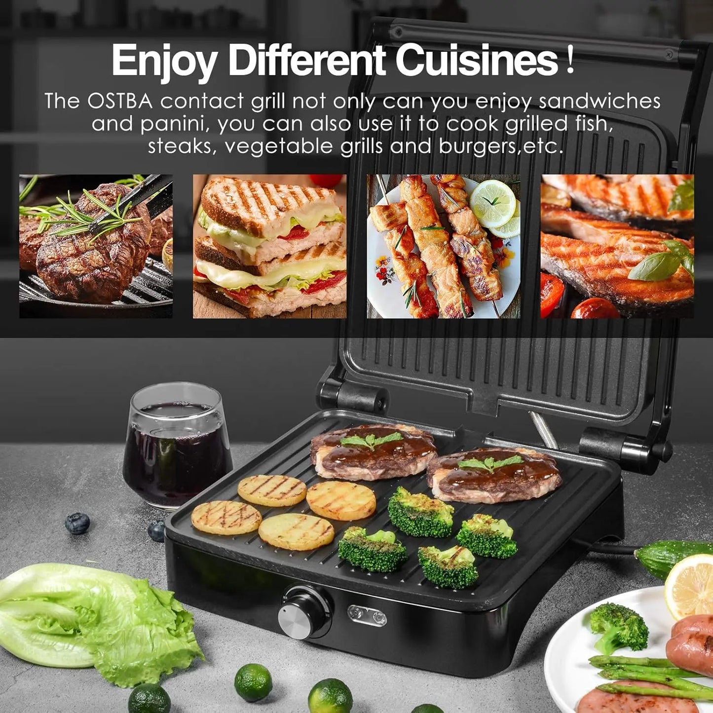1200W Panini Press Grill With Adjustable Temperature