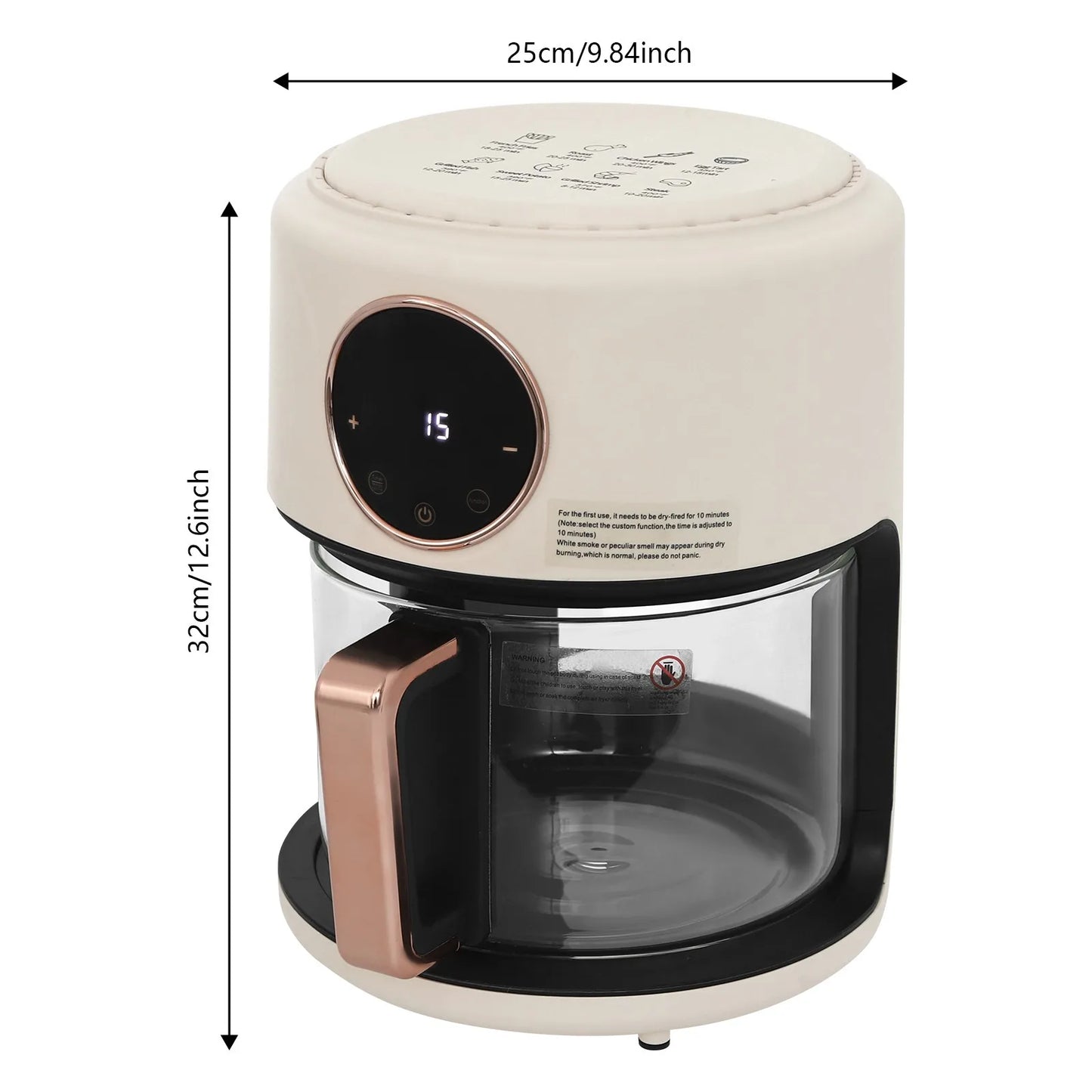 Cylinder Air Fryer 360 Degree View Glass Kitchen Appliance