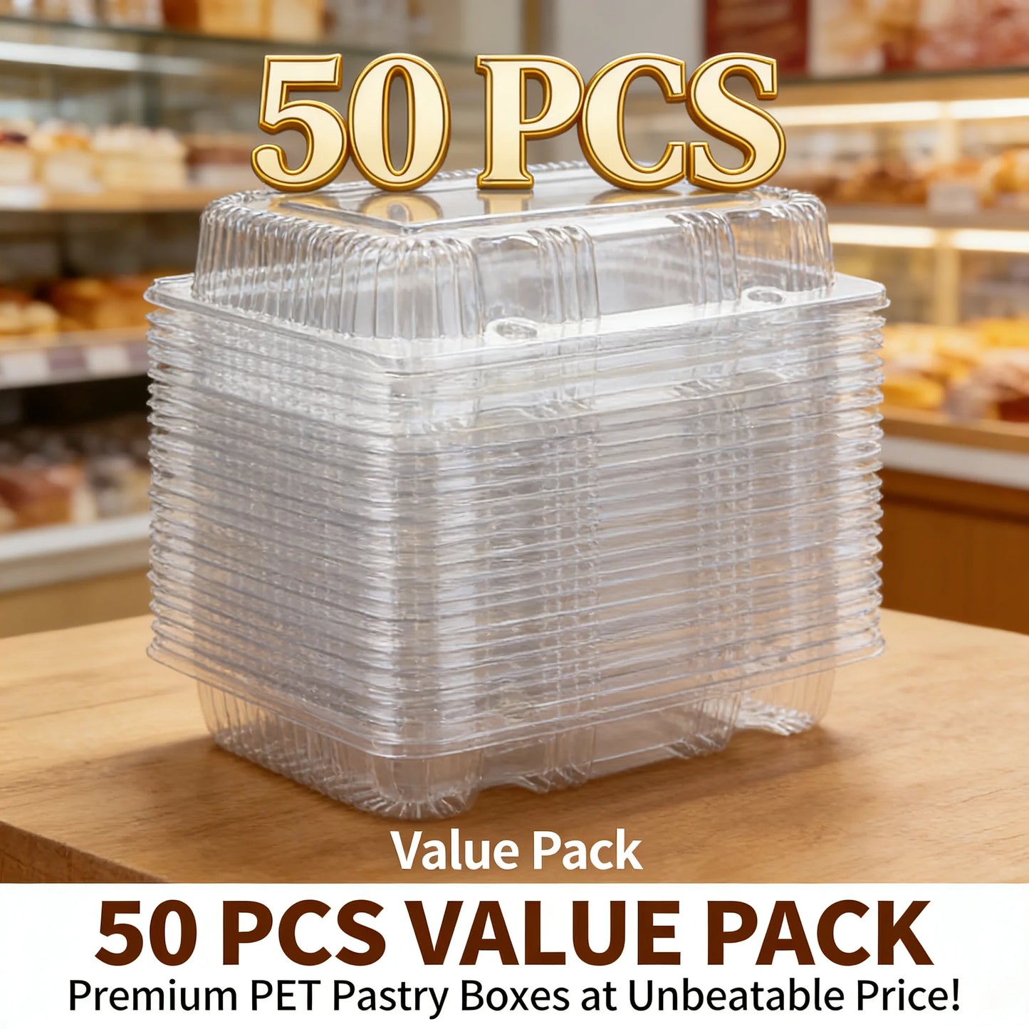 Clear Plastic Clamshell Takeout Containers, 50 Pack
