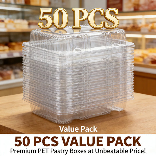 Clear Plastic Clamshell Takeout Containers, 50 Pack