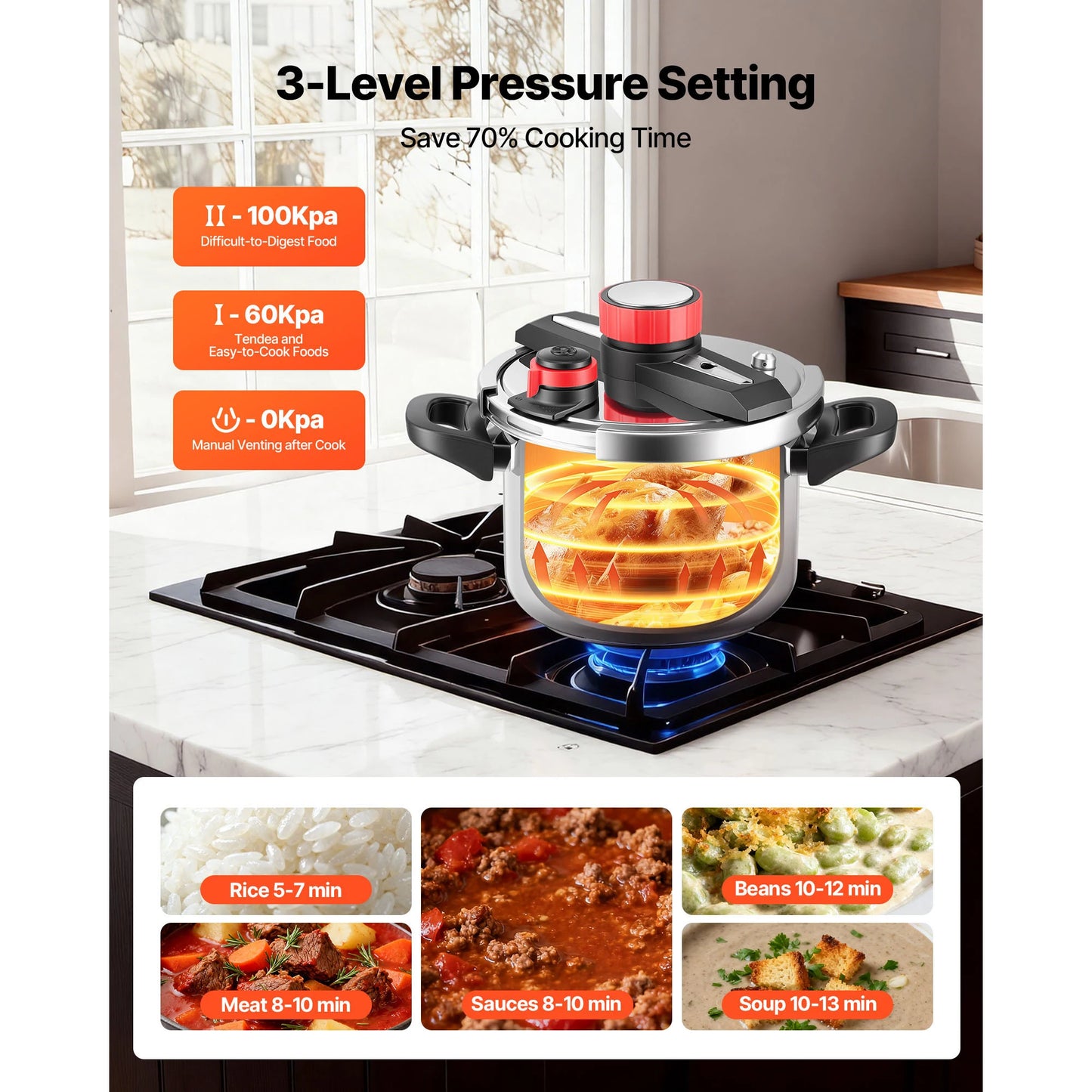 SucceBuy Stainless Steel Pressure Cooker With Steaming Rack And Lid