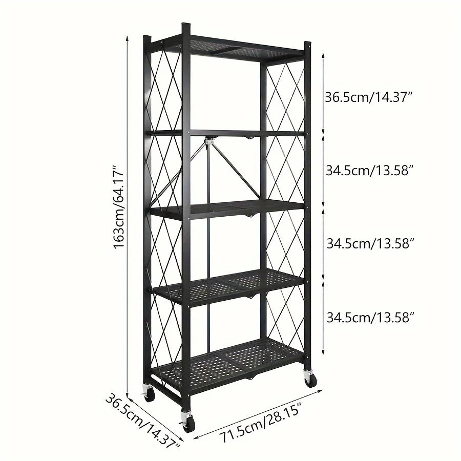 Heavy Duty Foldable Metal Storage Rack With Wheels For Organization