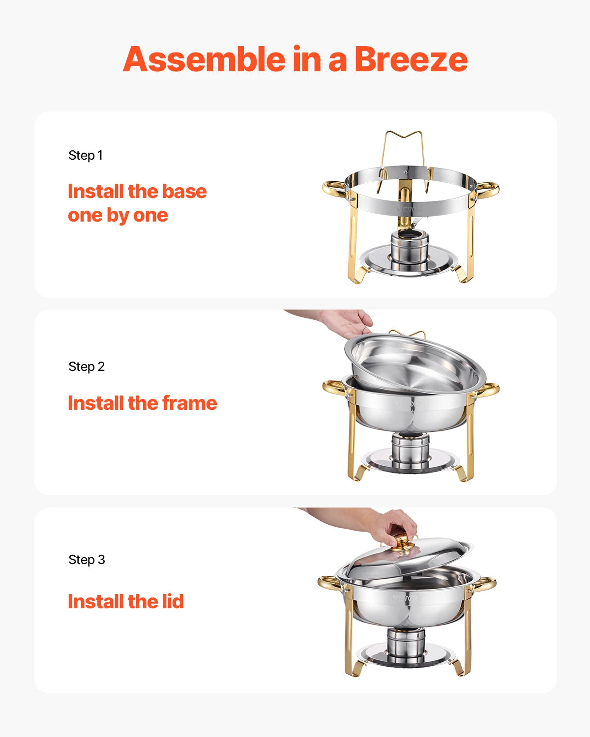 SucceBuy Stainless Steel Chafing Dish Buffet Set Round Warmer Server