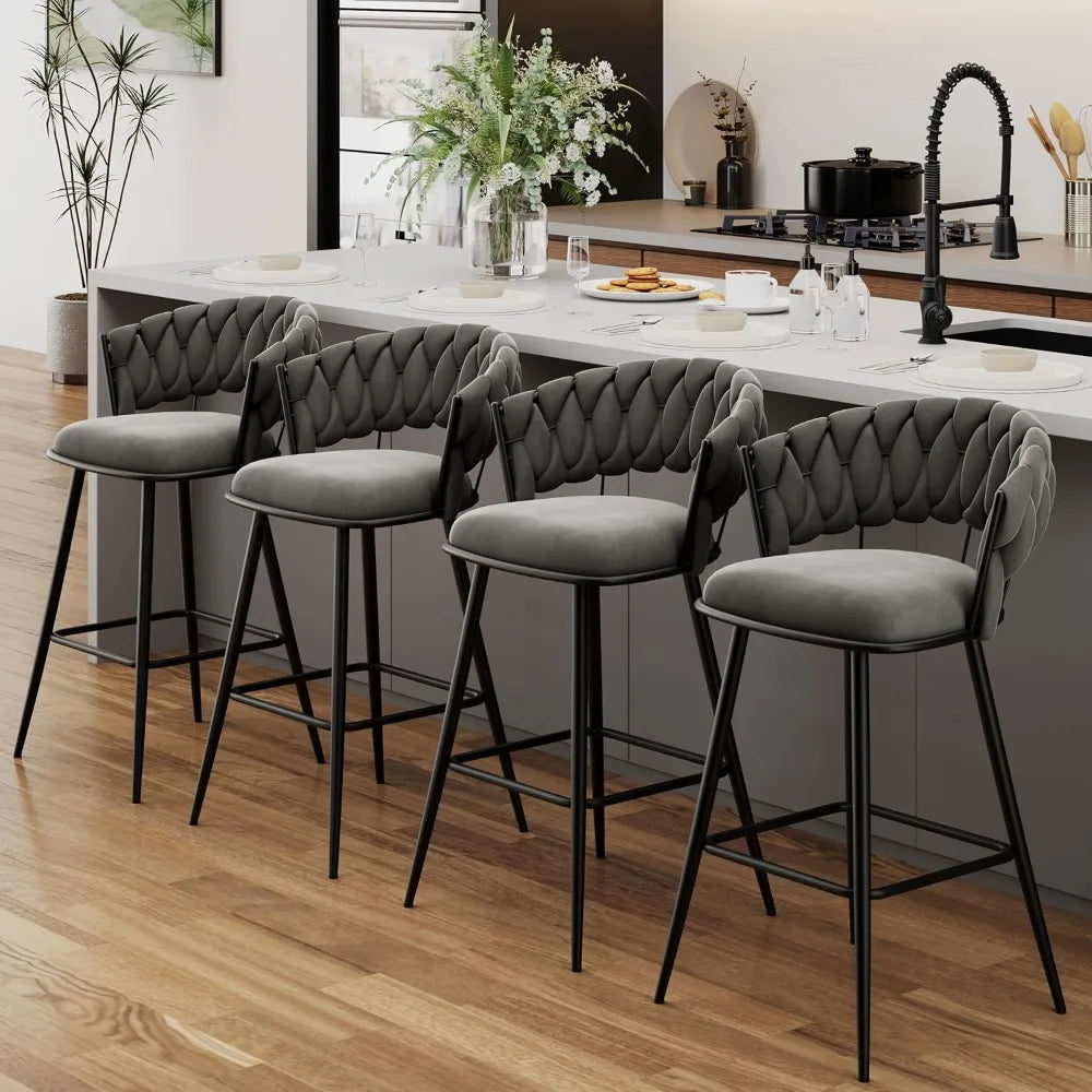 Xiaolang Velvet Bar Stools Set Of 4 Modern Comfort Style