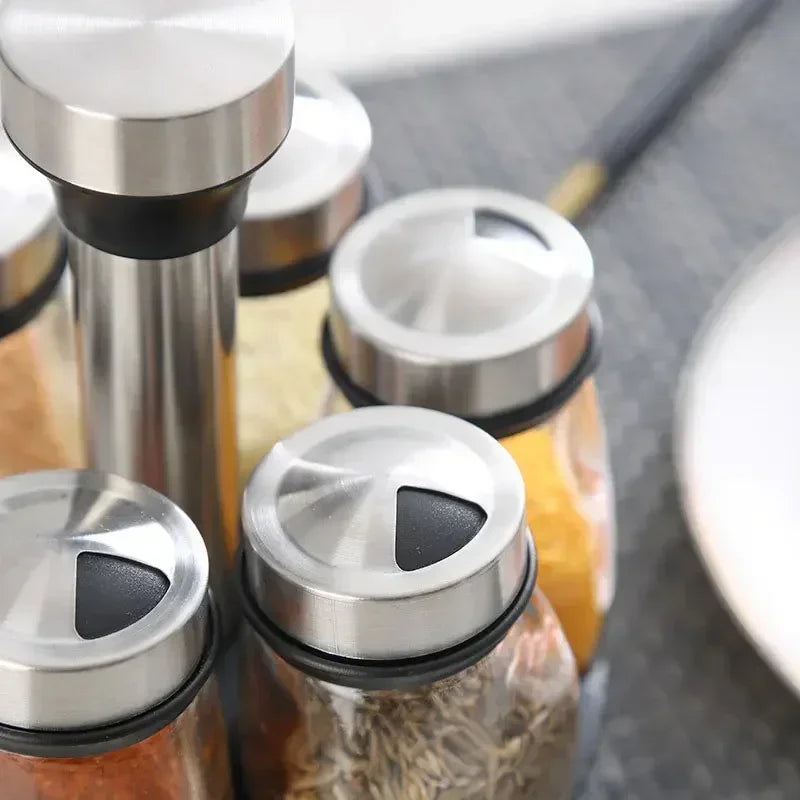 Glass Spice Jar Set With Rack For Kitchen Organization