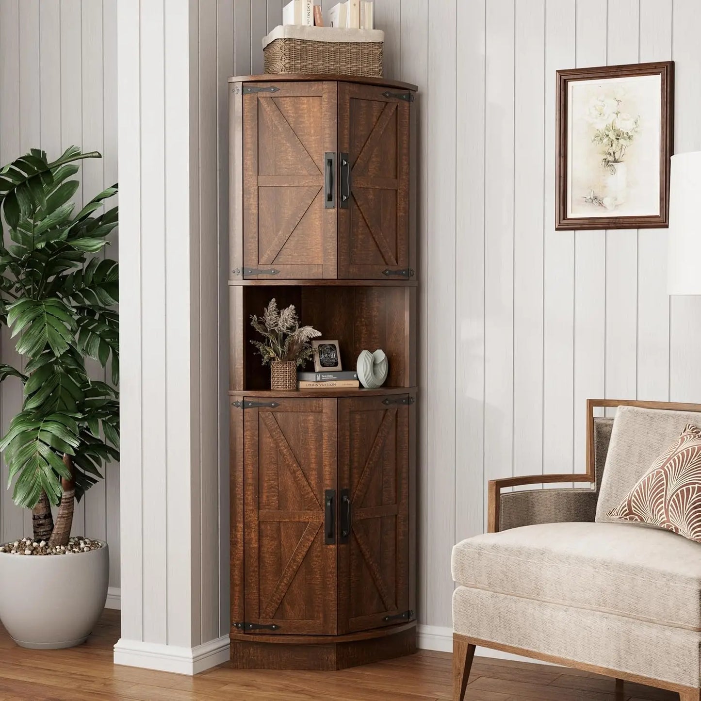 Corner Storage Cabinet With 4 Doors And 5 Shelves BarnStyle