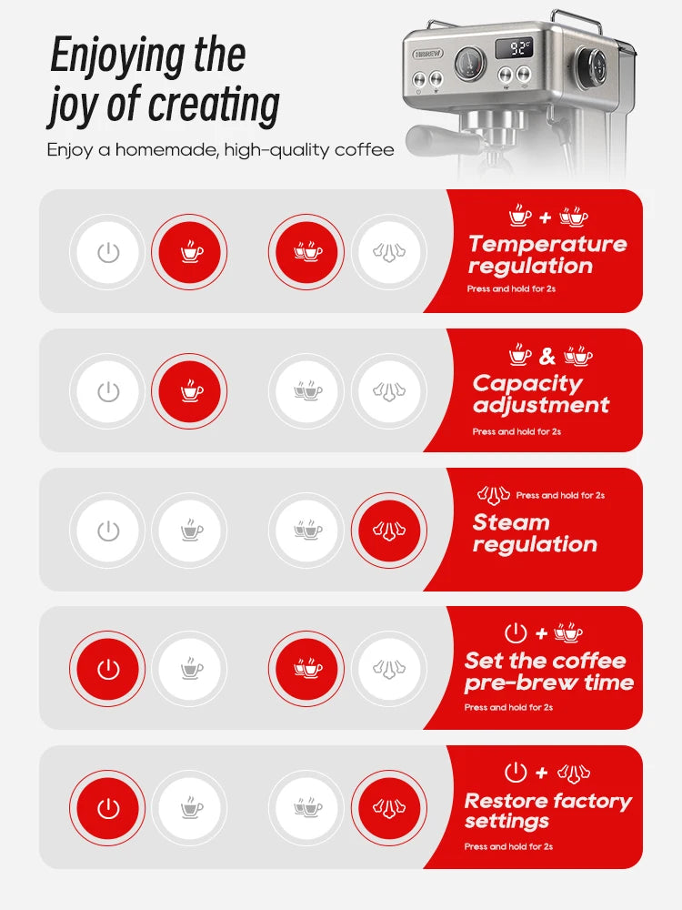 HiBREW 20 Bar Semi Automatic Espresso Machine With Temperature Control