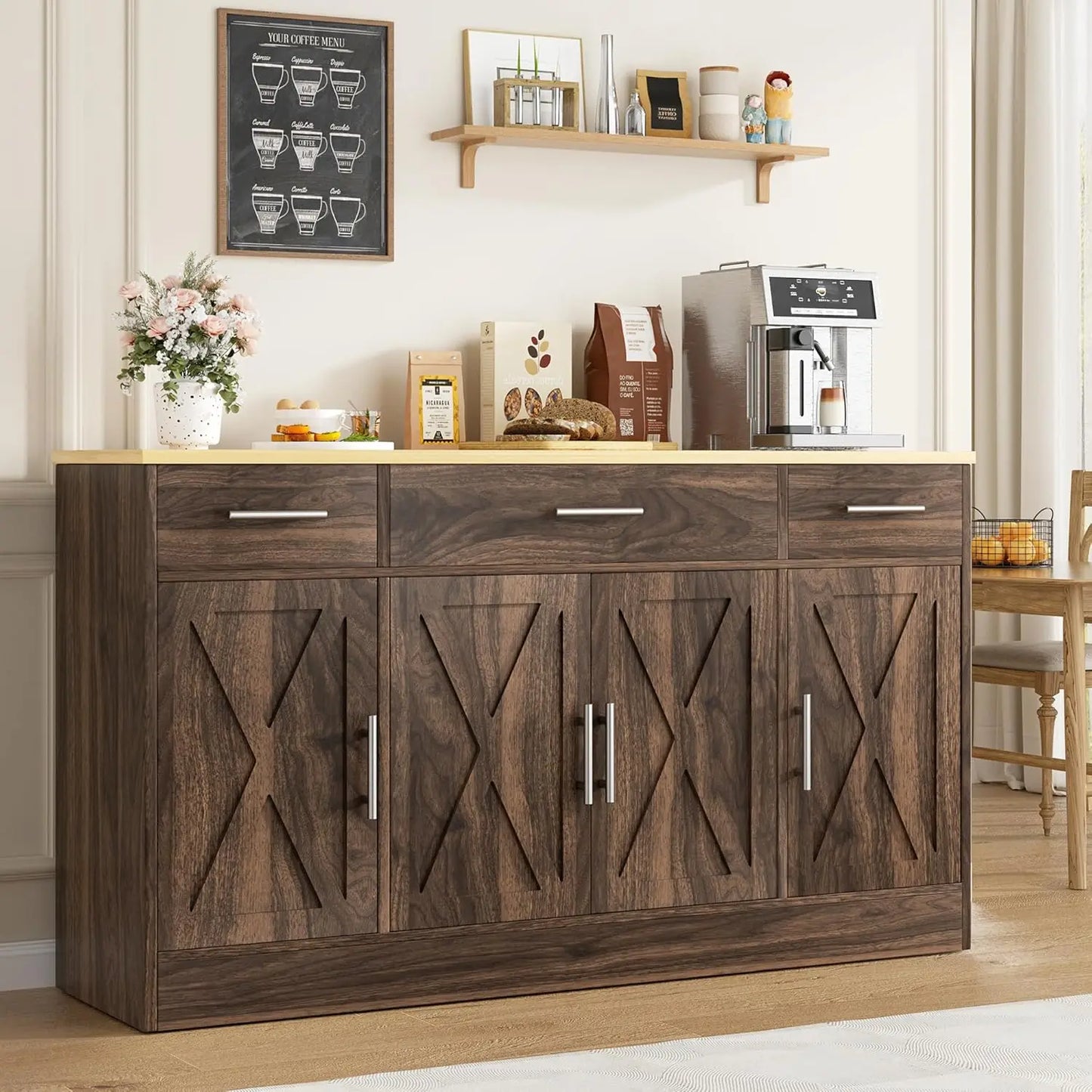 Buffet Cabinet Storage Sideboard With Adjustable Shelves And Drawers
