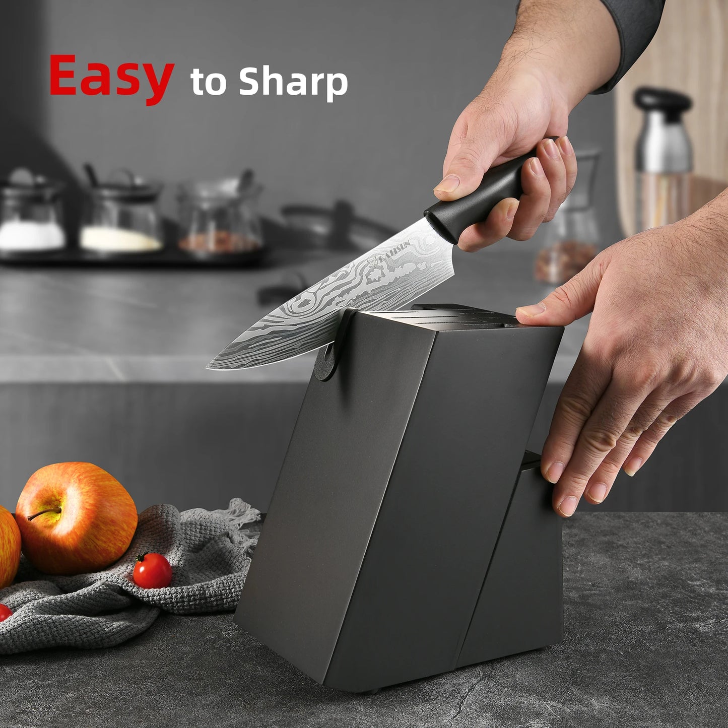 Katisun Damascus Pattern 15-Piece Knife Block Set With Sharpener