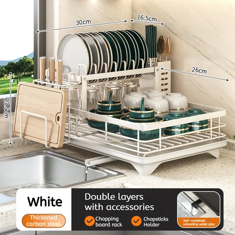 AEHOME Adjustable Stainless Steel Dish Drying Rack With Drainboard