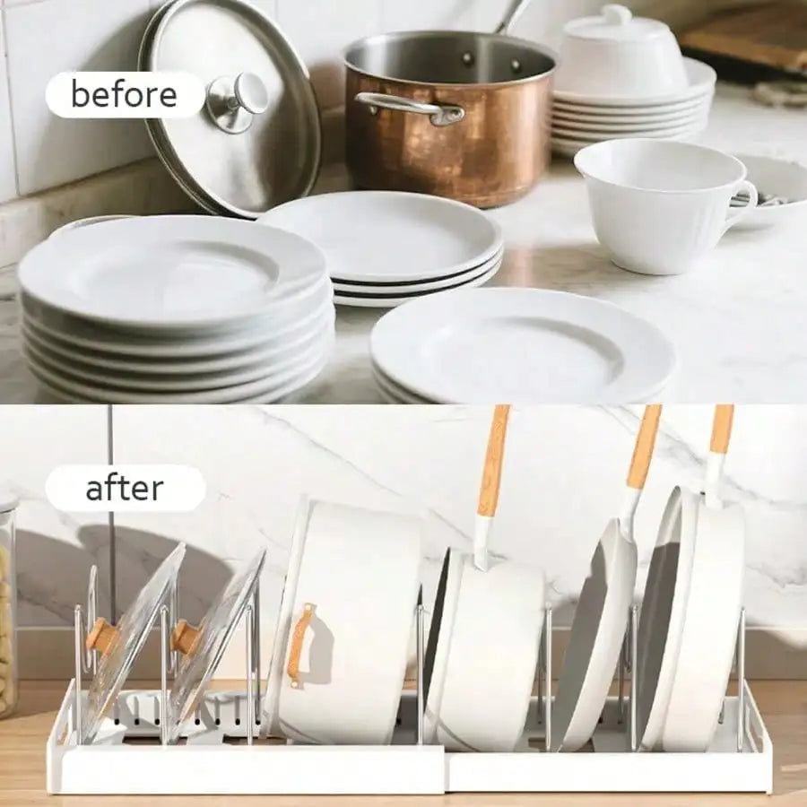Pull Out Pot And Pan Organizer With 10 Adjustable Dividers