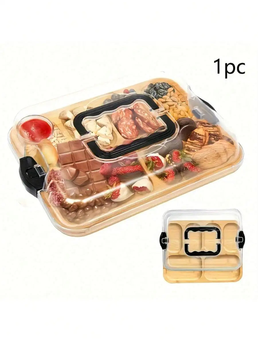 Bamboo Cheese Tray With Acrylic Lid Portable Serving Platter