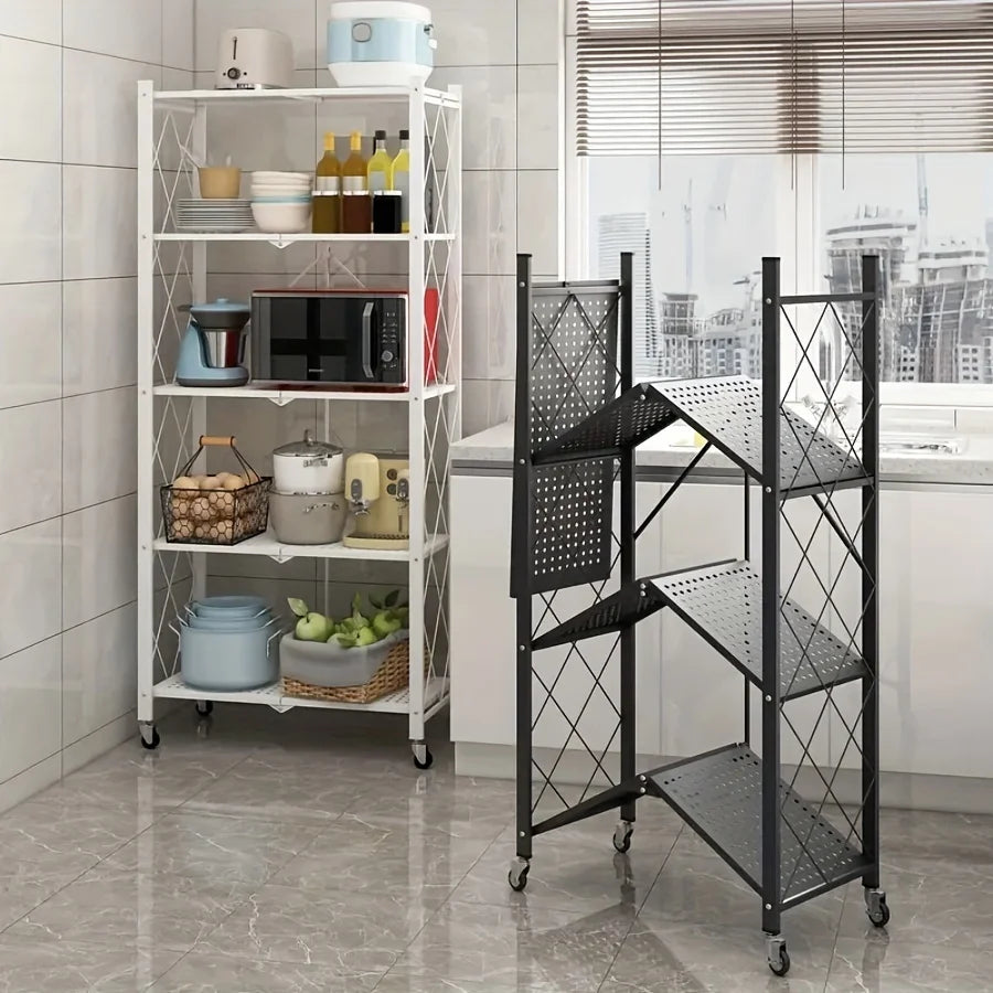 Heavy Duty Foldable Metal Storage Rack With Wheels For Organization
