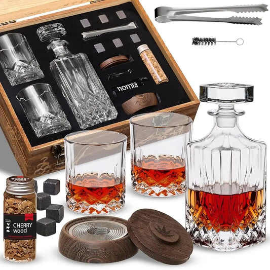 ZUIDID Whiskey Gift Set 14 Pcs Decanter Wooden Box With Glasses