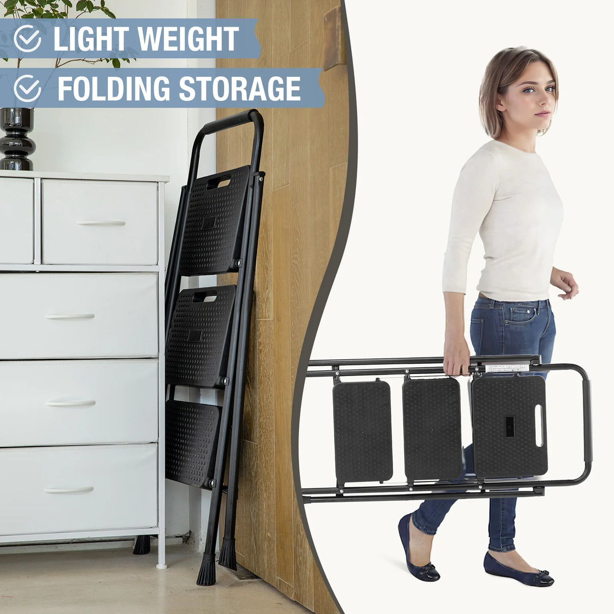 JHK Folding 2/3 Step Ladder Stool Anti Slip Pedal 800lbs