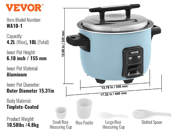 VEVOR Commercial Rice Cooker With Aluminium Nonstick Inner Pot