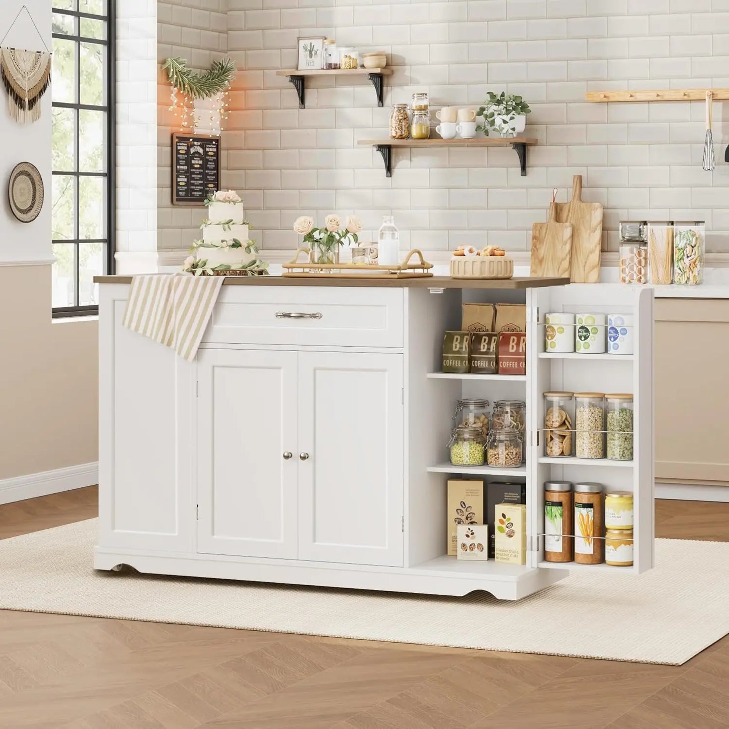 GUANGBAI Kitchen Island Cart With Storage And Wheels Two Drawers