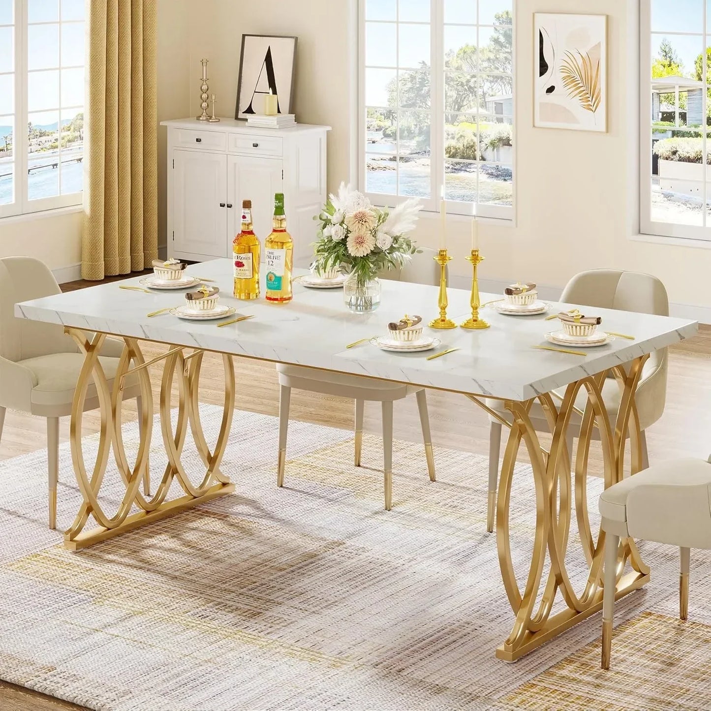 LITTLE TREE Modern Dining Table Rectangular Kitchen And Dining Room