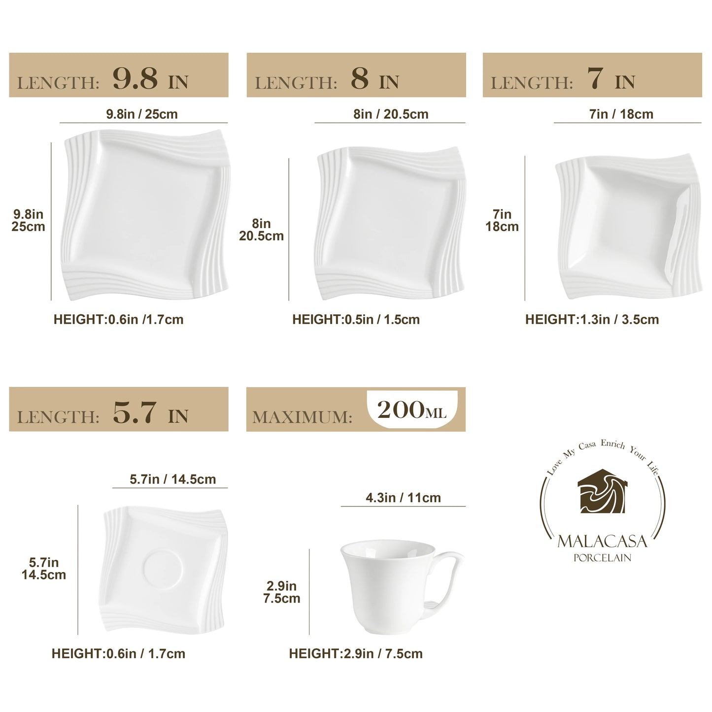 MALACASA Amparo Porcelain Dinnerware Set 60 Piece Service For 12