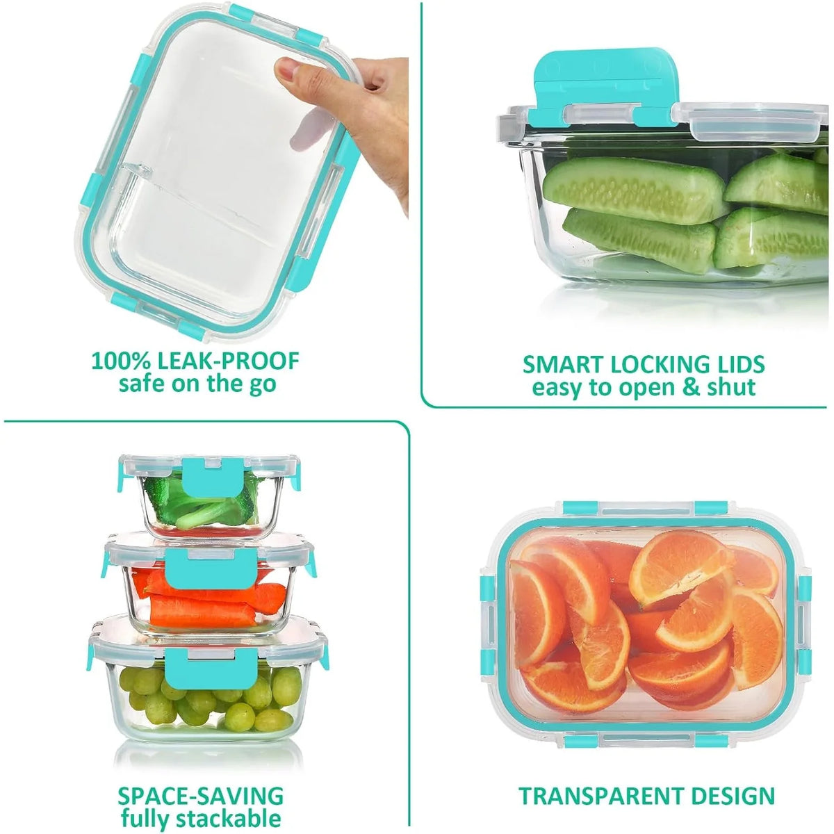 Glass Food Storage Containers Set For Meal Prep BPA Free Airtight