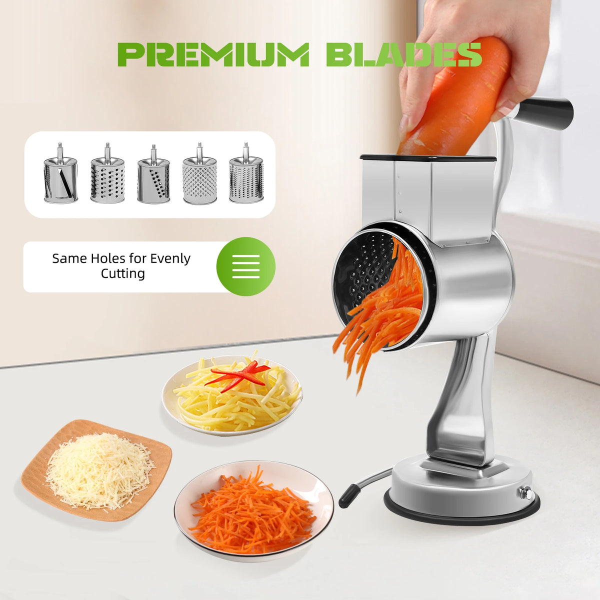 Rotary Grater With Five Blades Stainless Steel Vegetable Shredder