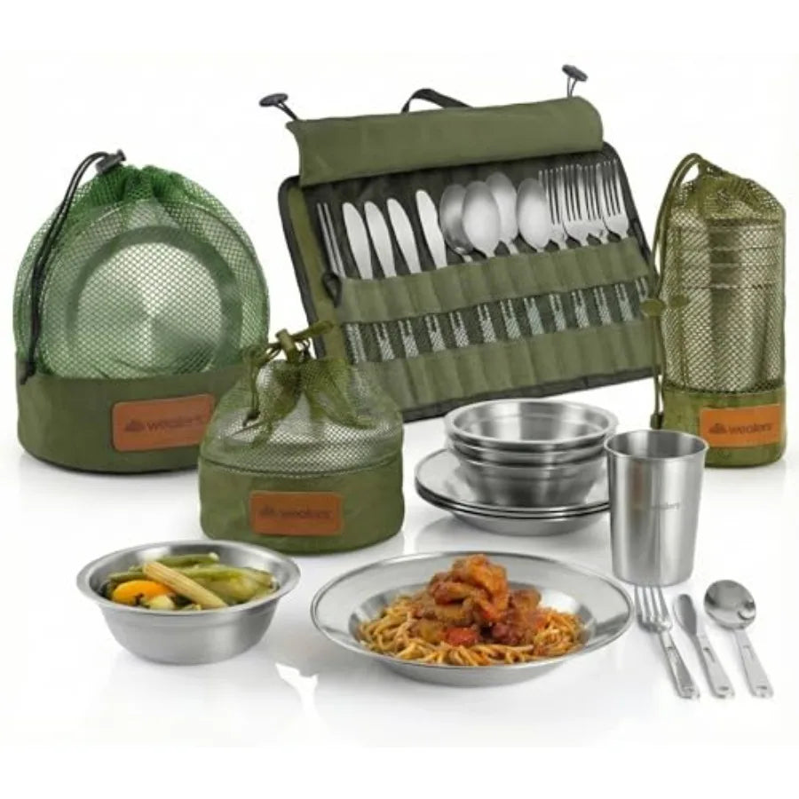 Complete Bamboo Camping Tableware Set With Cups And Bowls
