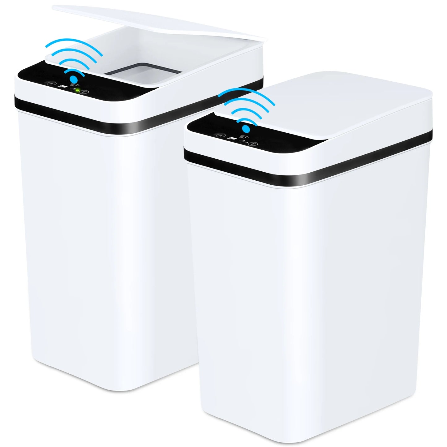2-Pack Motion Sensor Trash Cans With Lid For Bathroom Slim Design