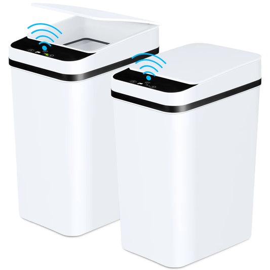 2-Pack Motion Sensor Trash Cans With Lid For Bathroom Slim Design