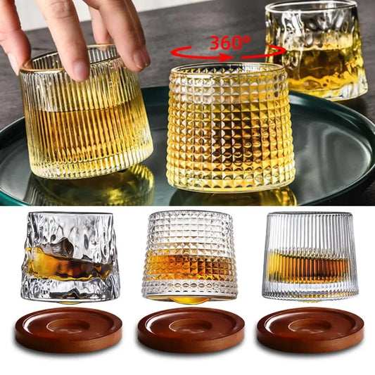 Rotating Whiskey Glass With Base 360 Degree Spin For Cocktails