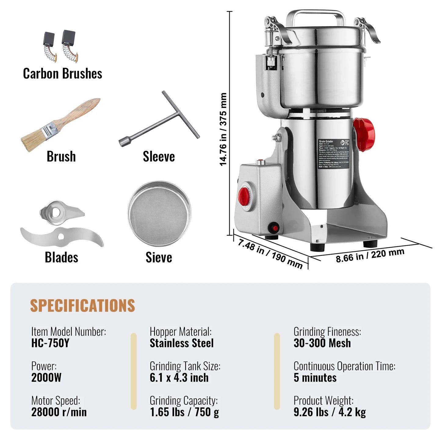 SucceBuy Electric Grain Mill Grinder for Dry Herbs Spices Coffee