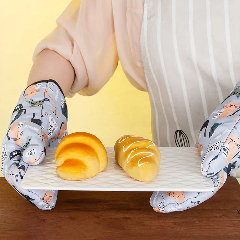 Heat Resistant Microwave Oven Mitts Cotton Non Slip Insulated Gloves