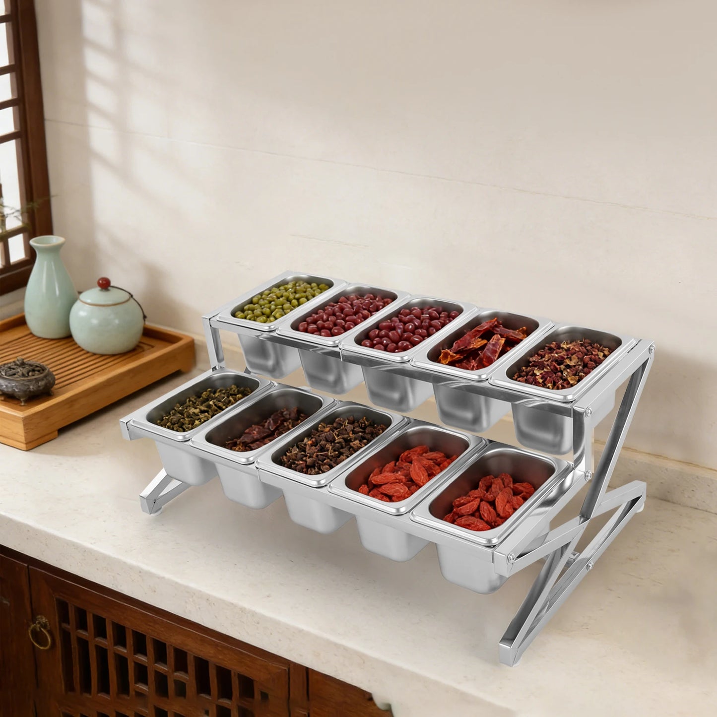 Stainless Steel Expandable Spice Rack Organizer For Spices And Sauces