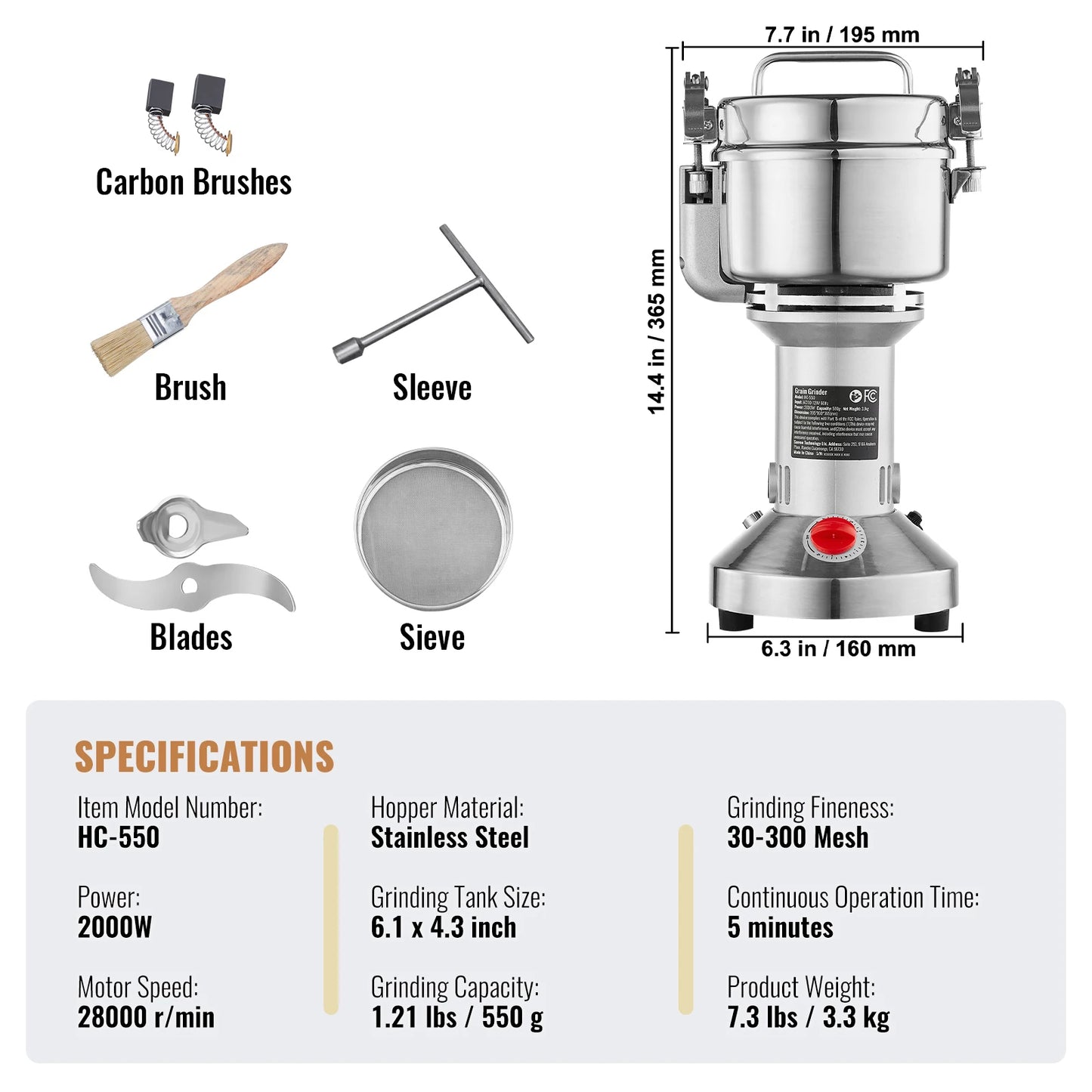 SucceBuy Electric Grain Mill Grinder for Dry Herbs Spices Coffee