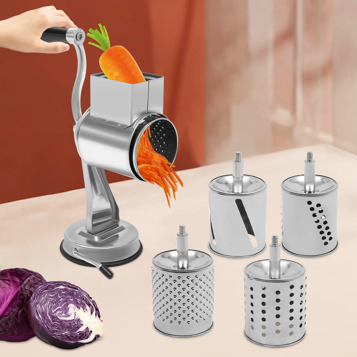 Rotary Grater With Five Blades Stainless Steel Vegetable Shredder