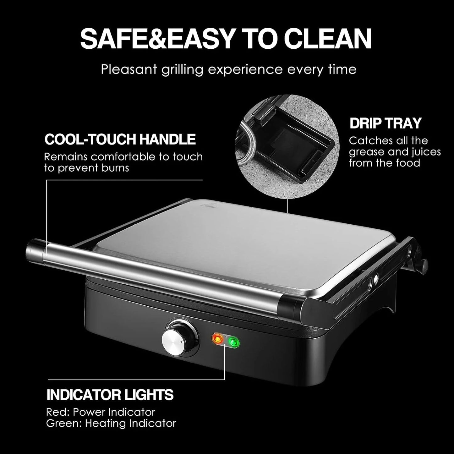 1200W Panini Press Grill With Adjustable Temperature