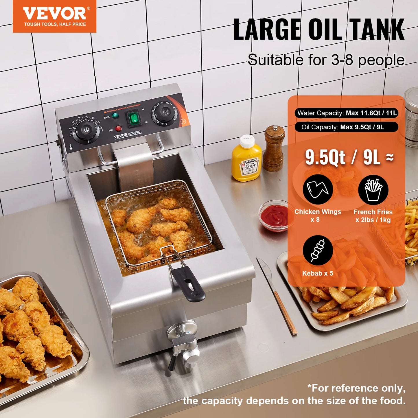 VEVOR Commercial Deep Fryer Countertop Electric With Time Temp Control