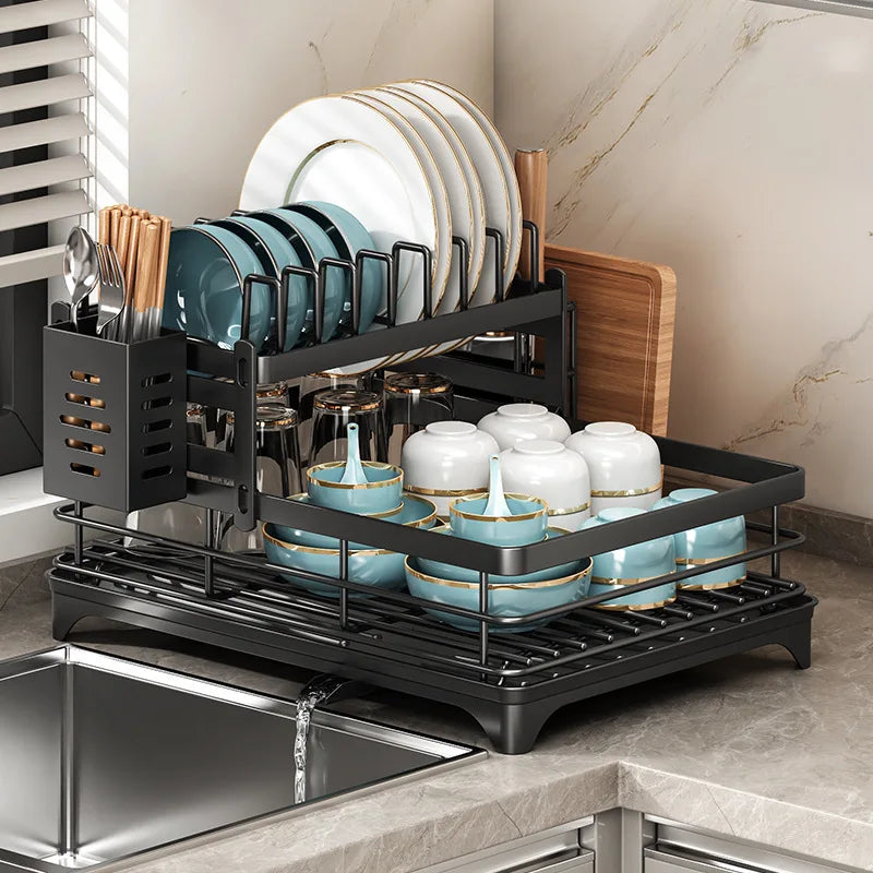 AEHOME Adjustable Stainless Steel Dish Drying Rack With Drainboard