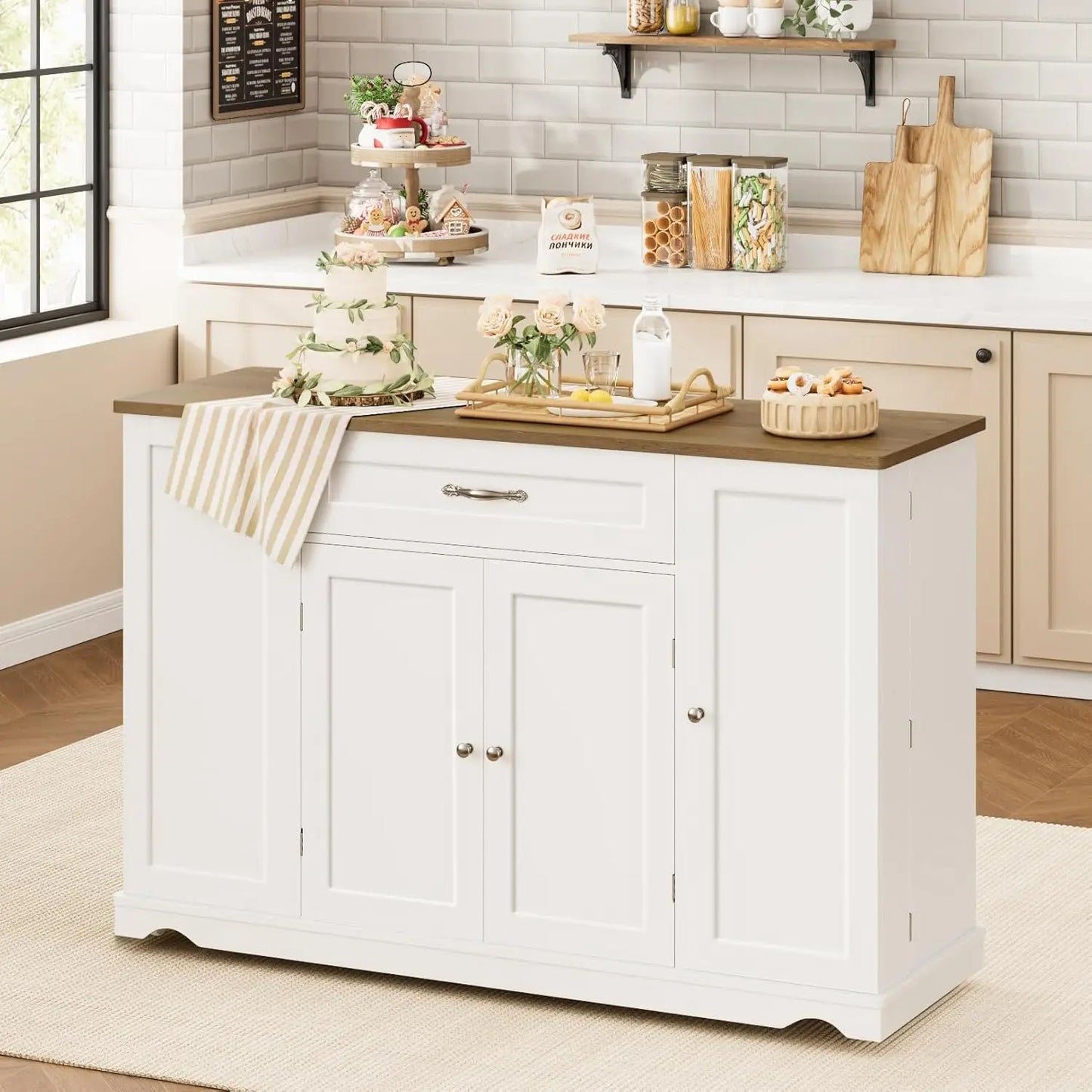 GUANGBAI Kitchen Island Cart With Storage And Wheels Two Drawers