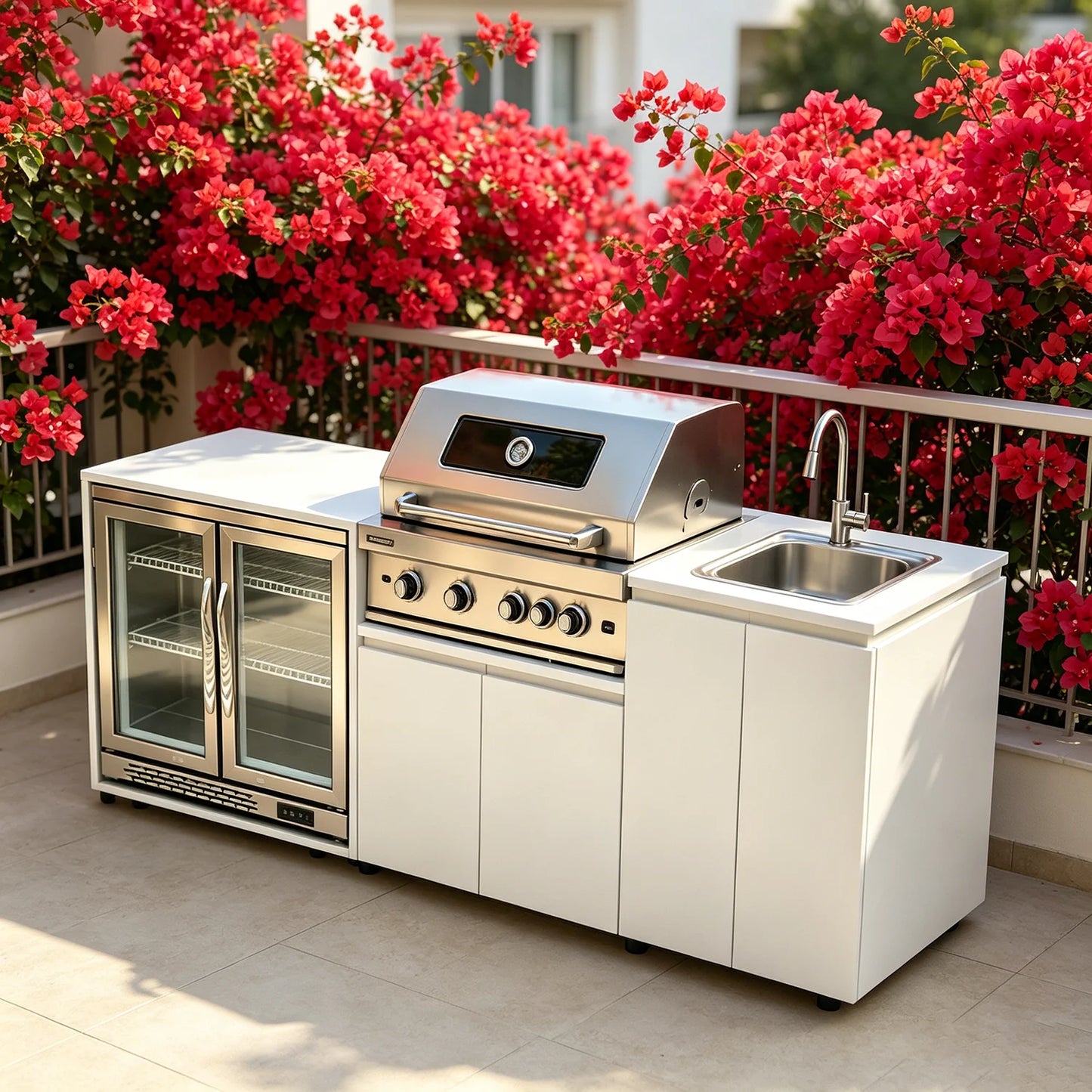 Stainless Steel Outdoor Kitchen With Grill And Fridge On Wheels