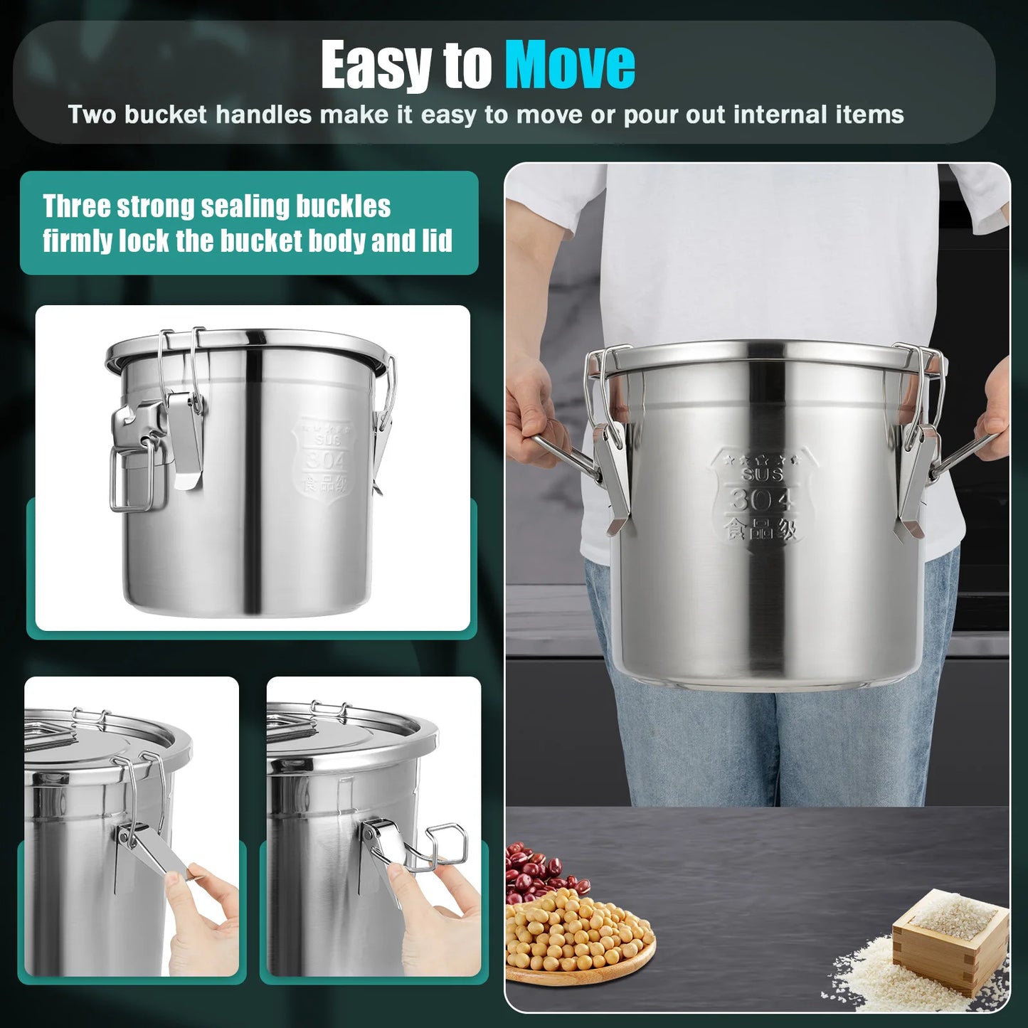 Bymaocar Stainless Steel Cereal Container Airtight Storage