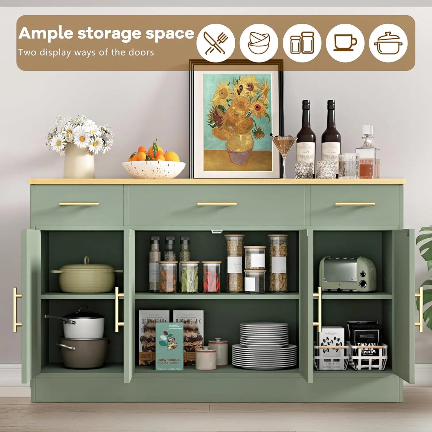 Buffet Cabinet Storage Sideboard With Adjustable Shelves And Drawers